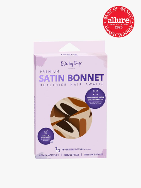 Chocolate City Satin Bonnet in branded purple box packaging on light gray background with red Allure Best of Beauty seal in the top right corner