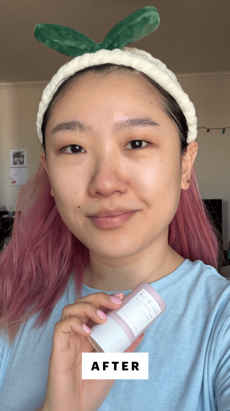 Han after applying the Skin1004 Poremizing Quick Clay Stick Mask