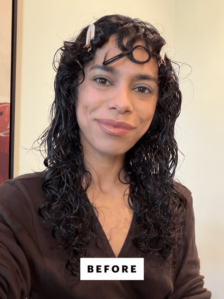 A selfie of Allure senior commerce director Shanna Shipin before using the Bellissima Diffon Supreme Ionic XL Curly Hair...