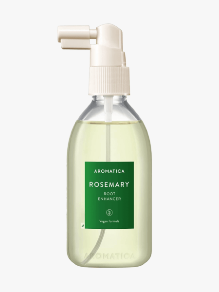 Aromatica Rosemary Root Enhancer in branded bottle component on a light gray background