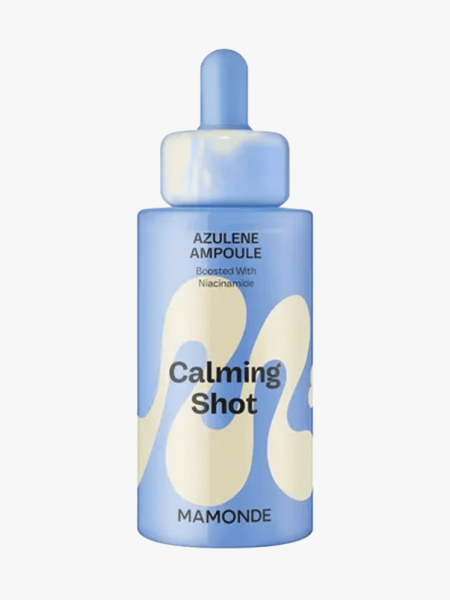 Mamonde Calming Shot Azulene Ampoule in branded dropper component on a light gray background